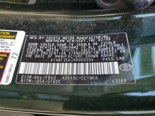 4T4BF3EK2AR005554 - 2010 TOYOTA CAMRY BASE GREEN photo 12