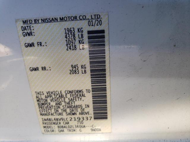 1N4BL4BV9LC219337 - 2020 NISSAN ALTIMA S WHITE photo 12