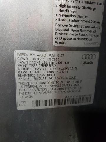 WA1AY74L18D040189 - 2008 AUDI Q7 3.6 QUATTRO GRAY photo 12