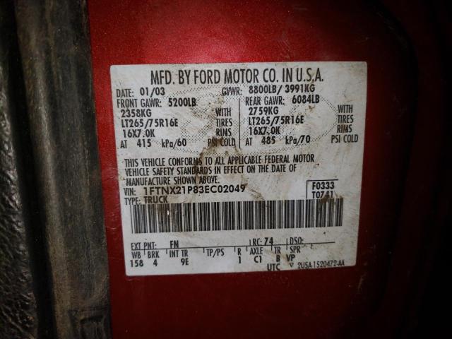 1FTNX21P83EC02049 - 2003 FORD F250 SUPER DUTY RED photo 13