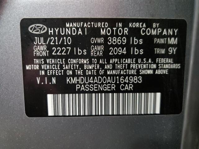 KMHDU4AD0AU164983 - 2010 HYUNDAI ELANTRA BLUE GRAY photo 12