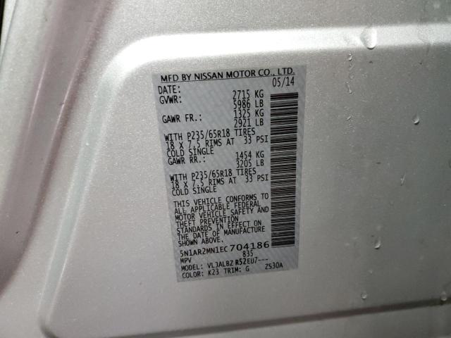 5N1AR2MN1EC704186 - 2014 NISSAN PATHFINDER S SILVER photo 13