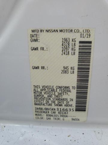 1N4BL4BV5KN316635 - 2019 NISSAN ALTIMA S WHITE photo 12