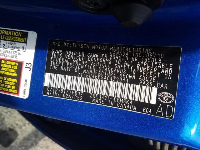 2T1BU4EE5AC472811 - 2010 TOYOTA COROLLA BASE  photo 10