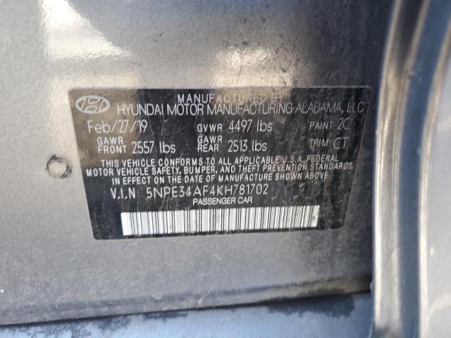 5NPE34AF4KH781702 - 2019 HYUNDAI SONATA LIMITED GRAY photo 12