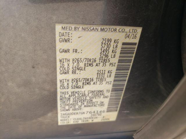 1N6AD0ER7GN764146 - 2016 NISSAN FRONTIER S GRAY photo 12