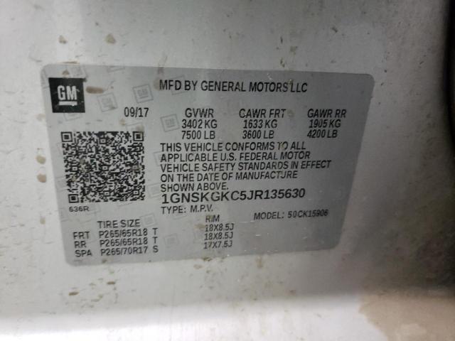 1GNSKGKC5JR135630 - 2018 CHEVROLET SUBURBAN K1500 LS SILVER photo 10