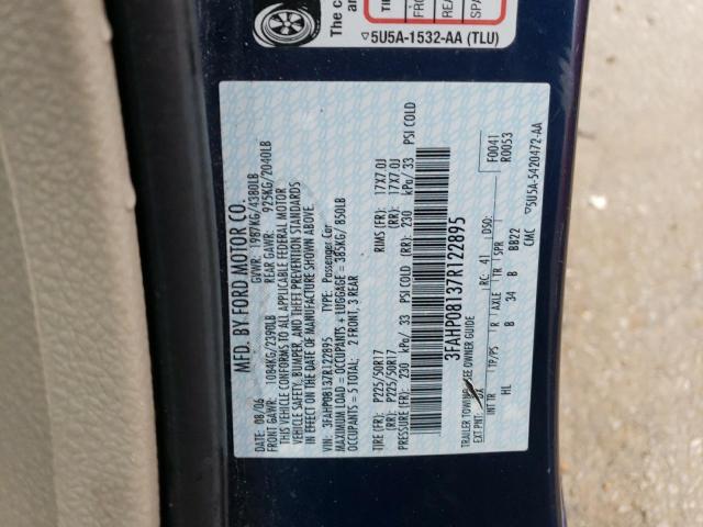 3FAHP08137R122895 - 2007 FORD FUSION SEL BLUE photo 12