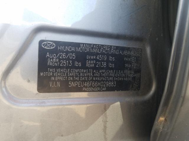 5NPEU46F66H029883 - 2006 HYUNDAI SONATA GLS  photo 10