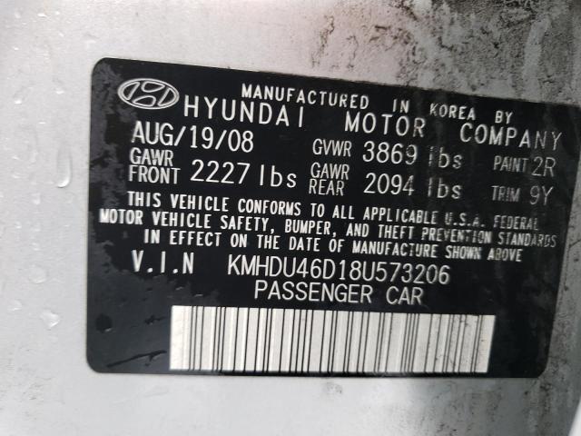 KMHDU46D18U573206 - 2008 HYUNDAI ELANTRA GLS SILVER photo 12