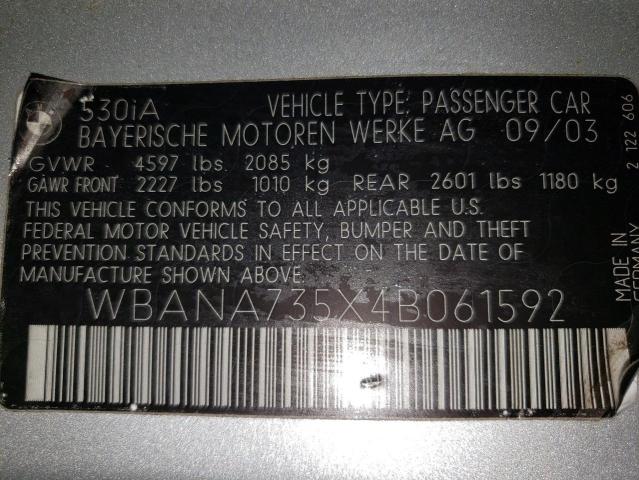 WBANA735X4B061592 - 2004 BMW 530 I SILVER photo 12