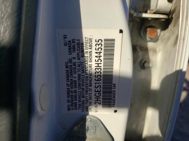 2HGES16533H544535 - 2003 HONDA CIVIC LX WHITE photo 12