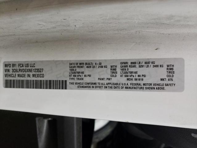 3C6LRVDGXNE123527 - 2022 RAM PROMASTER 2500 HIGH WHITE photo 12