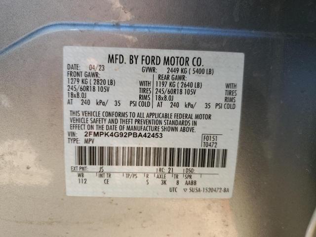 2FMPK4G92PBA42453 - 2023 FORD EDGE SE SILVER photo 12