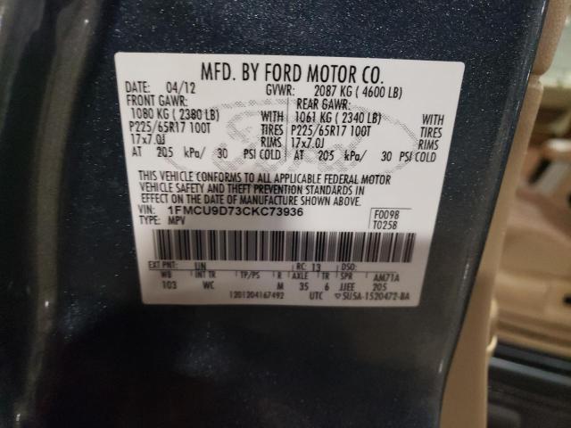 1FMCU9D73CKC73936 - 2012 FORD ESCAPE XLT BLUE photo 12