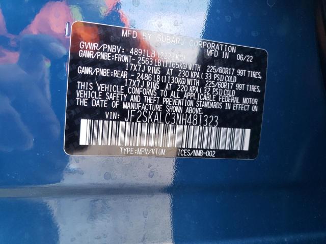 JF2SKALC3NH481323 - 2022 SUBARU FORESTER WILDERNESS BLUE photo 14