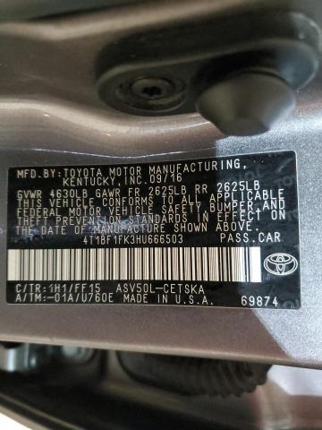 4T1BF1FK3HU666503 - 2017 TOYOTA CAMRY LE GRAY photo 12