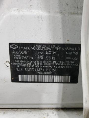 5NPE24AF3KH818354 - 2019 HYUNDAI SONATA SE WHITE photo 13