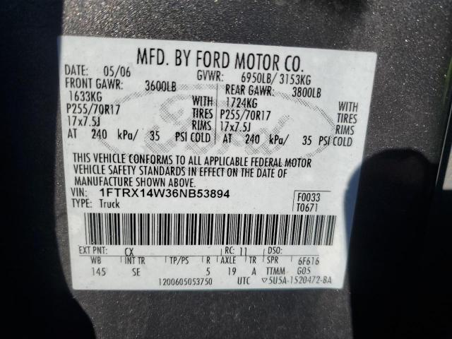 1FTRX14W36NB53894 - 2006 FORD F150 GRAY photo 12