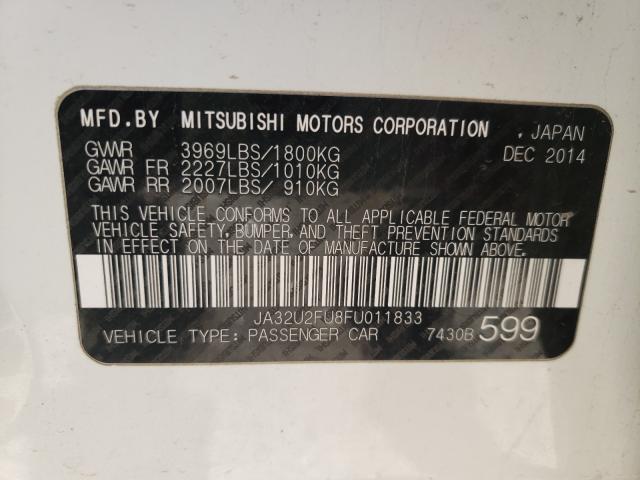 JA32U2FU8FU011833 - 2015 MITSUBISHI LANCER ES WHITE photo 10