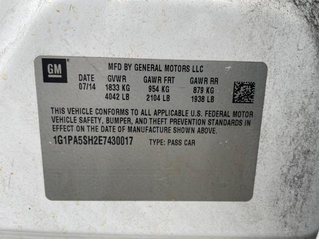 1G1PA5SH2E7430017 - 2014 CHEVROLET CRUZE LS WHITE photo 10