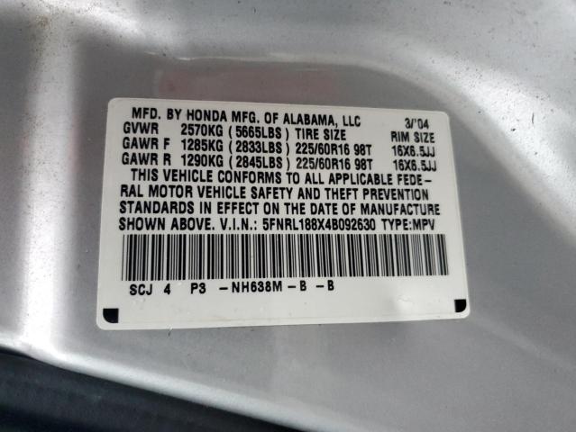 5FNRL188X4B092630 - 2004 HONDA ODYSSEY EX SILVER photo 13