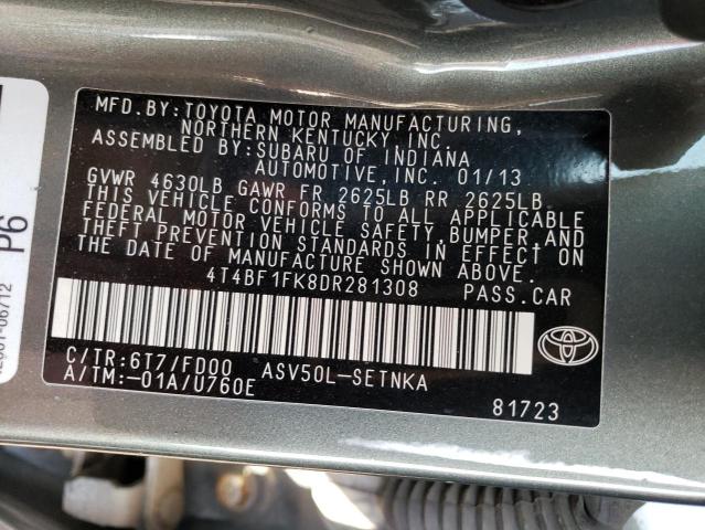 4T4BF1FK8DR281308 - 2013 TOYOTA CAMRY L GRAY photo 13