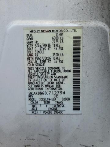 5N1AR18W25C712794 - 2005 NISSAN PATHFINDER LE WHITE photo 13