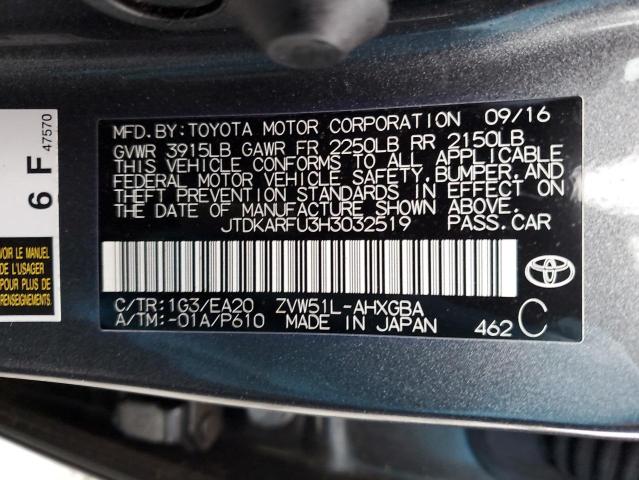 JTDKARFU3H3032519 - 2017 TOYOTA PRIUS SILVER photo 12