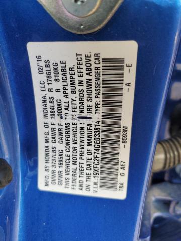 19XFC2F74GE033814 - 2016 HONDA CIVIC EX BLUE photo 12