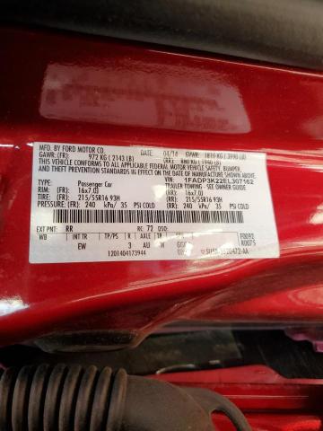 1FADP3K22EL307162 - 2014 FORD FOCUS SE RED photo 12