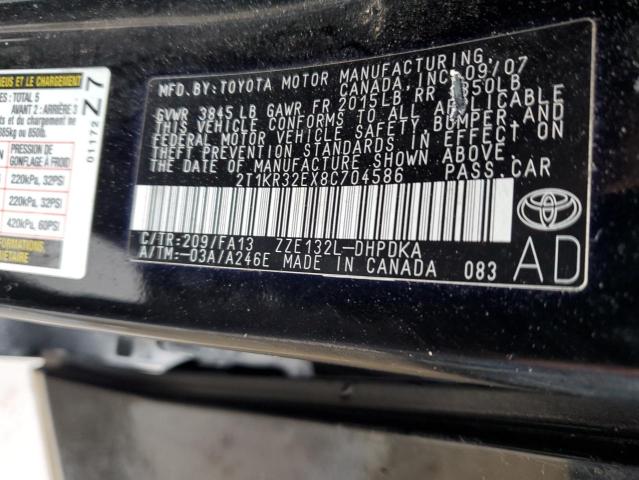2T1KR32EX8C704586 - 2008 TOYOTA COROLLA MA XR BLACK photo 13