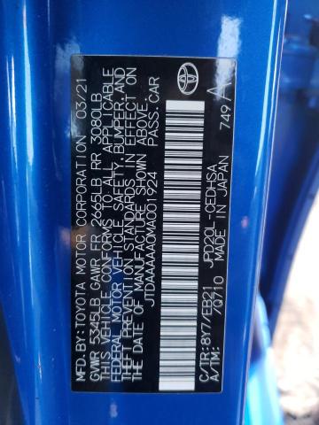 JTDAAAAA0MA001924 - 2021 TOYOTA MIRAI XLE BLUE photo 12