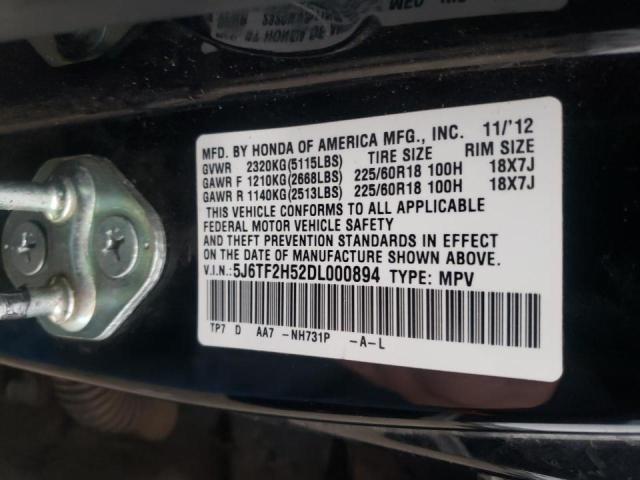 5J6TF2H52DL000894 - 2013 HONDA CROSSTOUR EXL შავი ფოტო 12