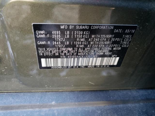 4S4BSAAC6J3337365 - 2018 SUBARU OUTBACK 2.5I GREEN photo 12