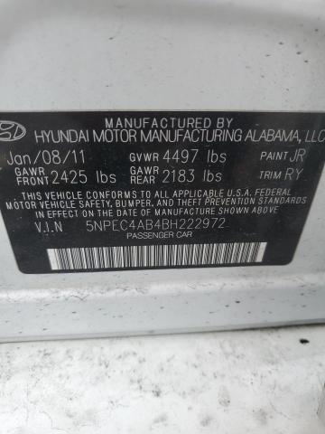 5NPEC4AB4BH222972 - 2011 HYUNDAI SONATA SE WHITE photo 12