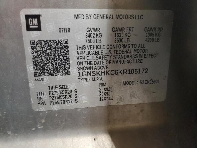 1GNSKHKC6KR105172 - 2019 CHEVROLET SUBURBAN K1500 LT GRAY photo 13