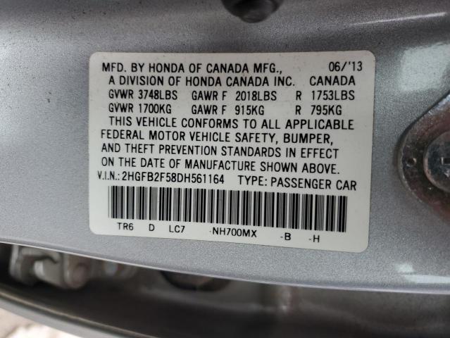 2HGFB2F58DH561164 - 2013 HONDA CIVIC LX SILVER photo 12