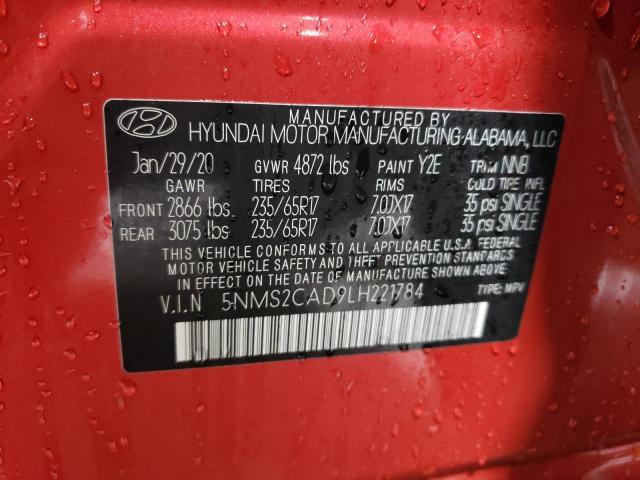 5NMS2CAD9LH221784 - 2020 HYUNDAI SANTA FE SE RED photo 12