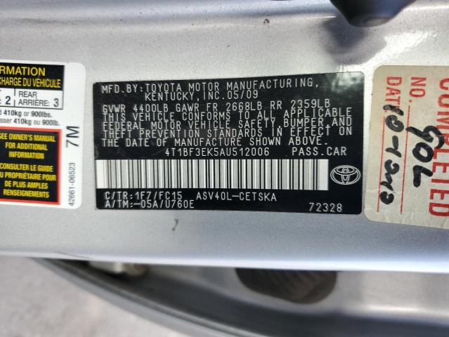 4T1BF3EK5AU512006 - 2010 TOYOTA CAMRY BASE SILVER photo 13