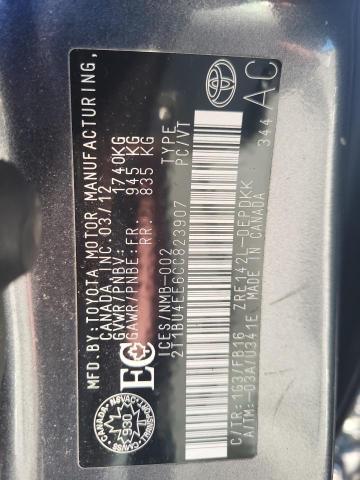 2T1BU4EE6CC823907 - 2012 TOYOTA COROLLA BASE CHARCOAL photo 12