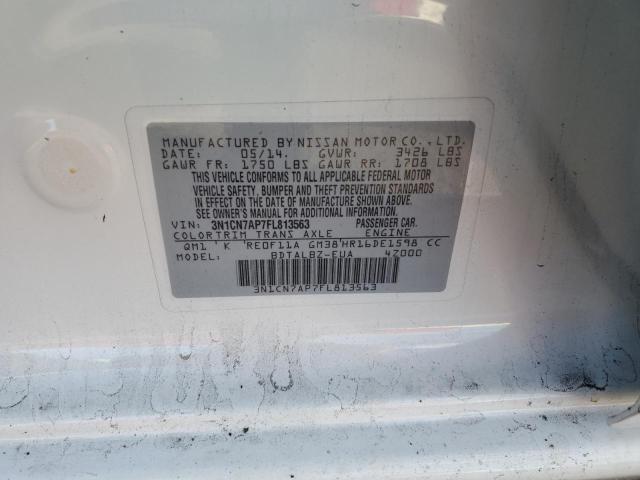 3N1CN7AP7FL813563 - 2015 NISSAN VERSA S WHITE photo 13