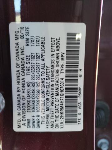 2HKRM4H71GH676314 - 2016 HONDA CR-V EXL BURGUNDY photo 13