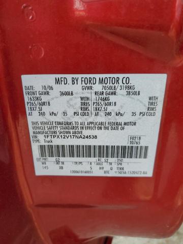 1FTPX12V17NA24538 - 2007 FORD F150 BURGUNDY photo 12