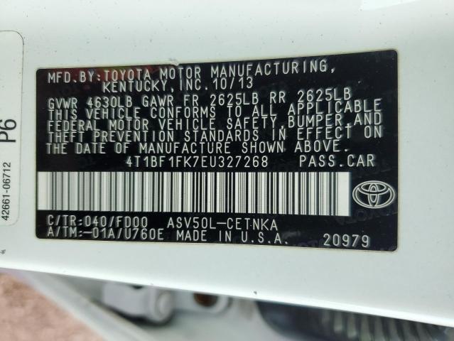 4T1BF1FK7EU327268 - 2014 TOYOTA CAMRY L WHITE photo 12