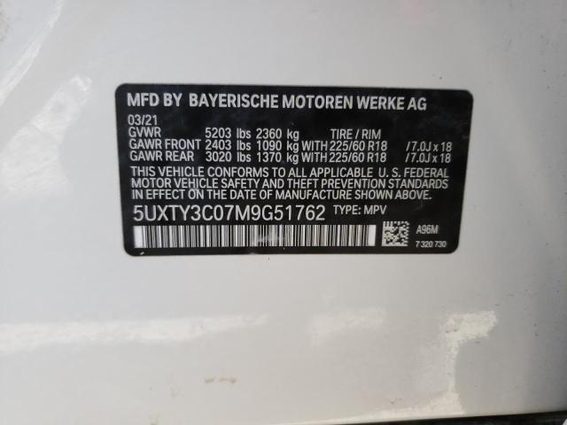 5UXTY3C07M9G51762 - 2021 BMW X3 SDRIVE30I WHITE photo 13