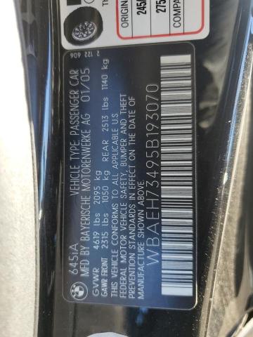 WBAEH73495B193070 - 2005 BMW 645 CI AUTOMATIC BLACK photo 12