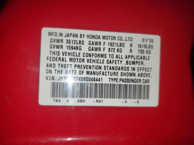 JHMGE87459S048441 - 2009 HONDA FIT SPORT RED photo 10