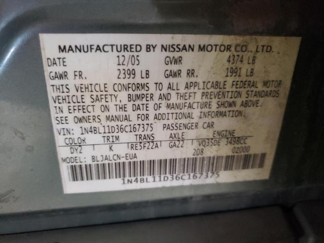 1N4BL11D36C167375 - 2006 NISSAN ALTIMA SE GREEN photo 13