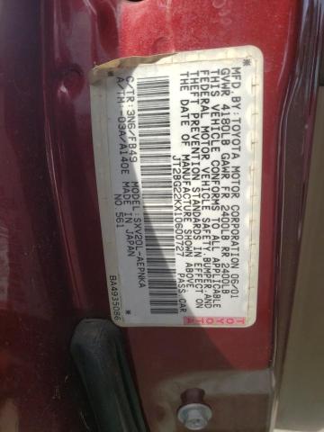 JT2BG22KX10600727 - 2001 TOYOTA CAMRY CE MAROON photo 12